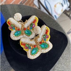 Beaded Multicolired Butterfly Post Earrings With Stones.